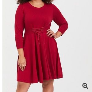 Red Torrid Lace Up Sweater Dress
